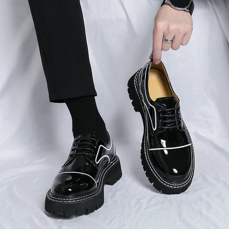 Lined Unisex PU Leather Platform Shoes