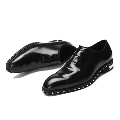 Black Leather Oxfords with Studded Detailing