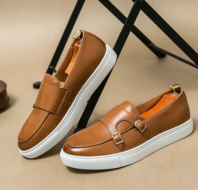 Product Photo of a Unisex Monk Strap Loafers in Brown 