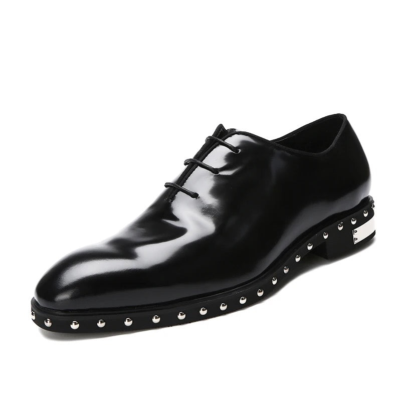 Black Leather Oxfords with Studded Detailing