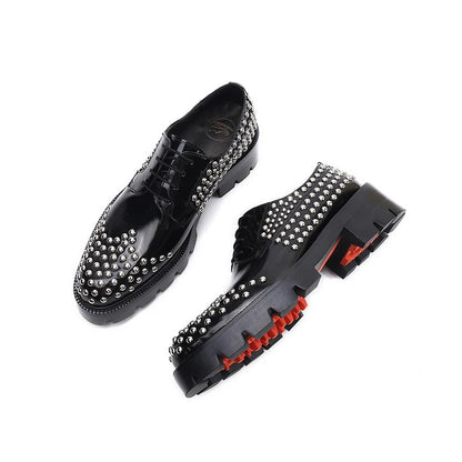 Studded Black Patent Leather Oxford Shoes for Men - Bold Silver Detailing