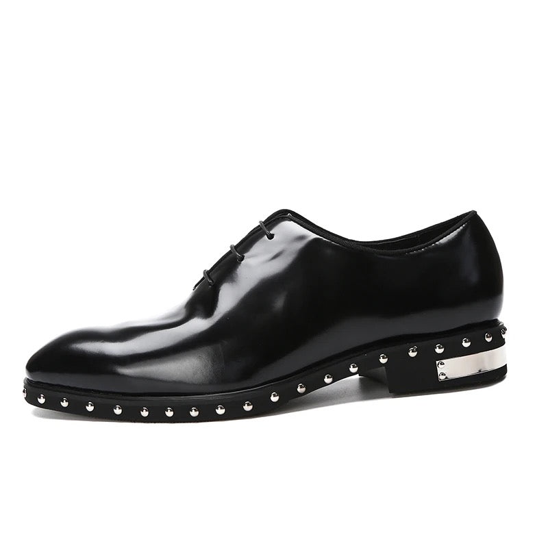 Black Leather Oxfords with Studded Detailing