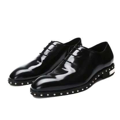 Black Leather Oxfords with Studded Detailing