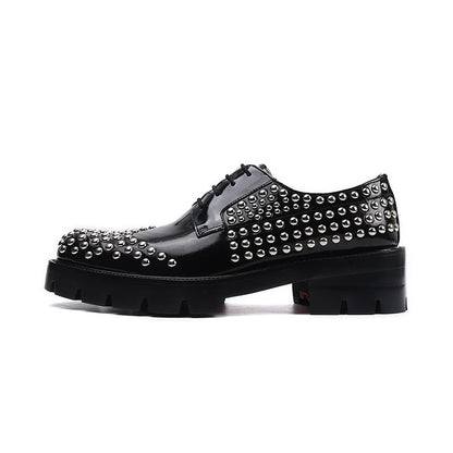 Studded Black Patent Leather Oxford Shoes for Men - Bold Silver Detailing