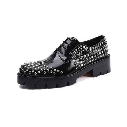 Studded Black Patent Leather Oxford Shoes for Men - Bold Silver Detailing