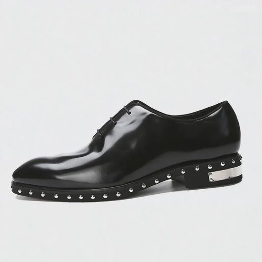 Black Leather Oxfords with Studded Detailing